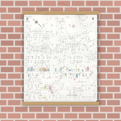 Old map wall art mockup — magnetic wood frame on brick wall — Sanborn Fire Insurance Map from Crystal Lake, McHenry County, Illinois (1955), Sheet #0008