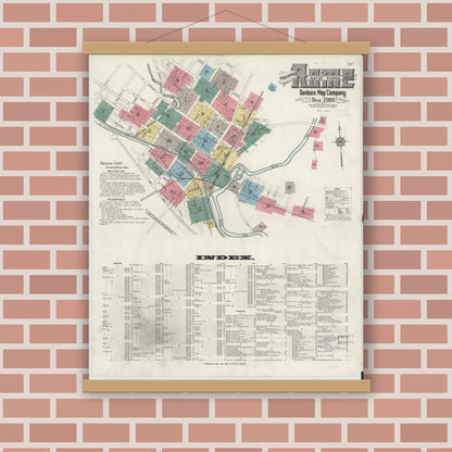 Old map wall art mockup — magnetic wood frame on brick wall — Sanborn Fire Insurance Map from Rome, Oneida County, New York (1909), Sheet #0001