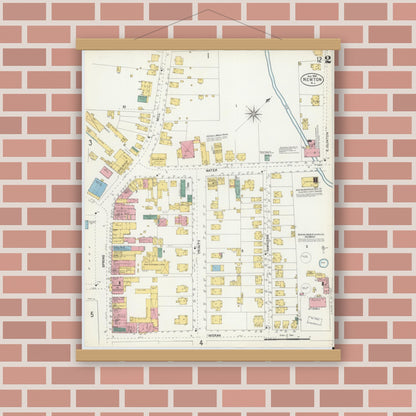 Old map wall art mockup — magnetic wood frame on brick wall — Sanborn Fire Insurance Map from Newton, Sussex County, New Jersey (1903), Sheet #0002