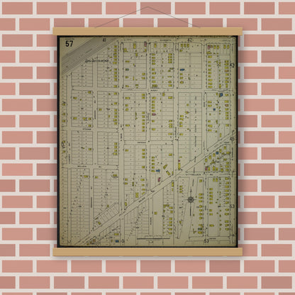 Old map wall art mockup — magnetic wood frame on brick wall — Sanborn Fire Insurance Map from Kenosha, Kenosha County, Wisconsin. (1918), Sheet 61