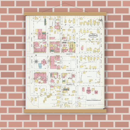 Old map wall art mockup — magnetic wood frame on brick wall — Sanborn Fire Insurance Map from Murphysboro, Jackson County, Illinois (1902), Sheet #0006