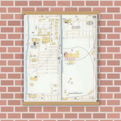 Old map wall art mockup — magnetic wood frame on brick wall — Sanborn Fire Insurance Map from Ironton, Lawrence County, Ohio (1904), Sheet #0023