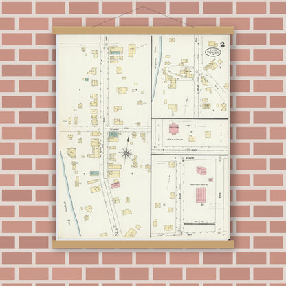 Old map wall art mockup — magnetic wood frame on brick wall — Sanborn Fire Insurance Map from Tionesta, Forest County, Pennsylvania (1906), Sheet #0002
