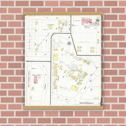 Old map wall art mockup — magnetic wood frame on brick wall — Sanborn Fire Insurance Map from Clinton, Clinton County, Iowa (1902), Sheet #0032