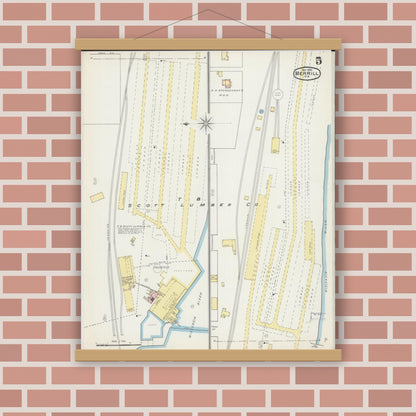 Old map wall art mockup — magnetic wood frame on brick wall — Sanborn Fire Insurance Map from Merrill, Lincoln County, Wisconsin (1892), Sheet #0005
