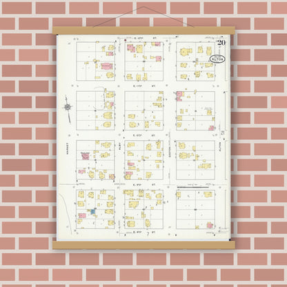 Old map wall art mockup — magnetic wood frame on brick wall — Sanborn Fire Insurance Map from Alton, Madison County, Illinois (1915), Sheet #0020