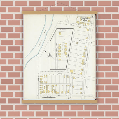 Old map wall art mockup — magnetic wood frame on brick wall — Sanborn Fire Insurance Map from Olyphant, Lackawanna County, Pennsylvania (1898), Sheet #0004