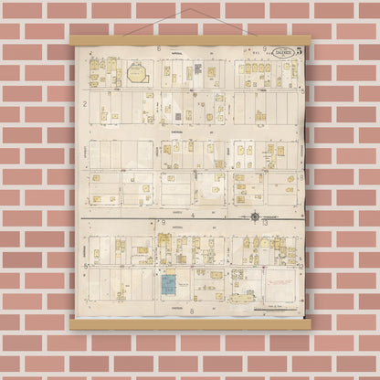 Old map wall art mockup — magnetic wood frame on brick wall — Sanborn Fire Insurance Map from Calexico, Imperial County, California (1949), Sheet #0005