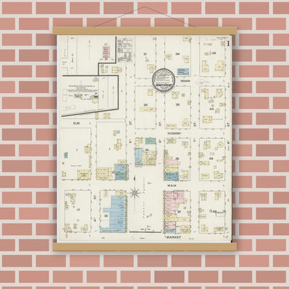 Old map wall art mockup — magnetic wood frame on brick wall — Sanborn Fire Insurance Map from Honey Grove, Fannin County, Texas (1888) - Complete Map Set