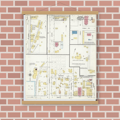 Old map wall art mockup — magnetic wood frame on brick wall — Sanborn Fire Insurance Map from Hart, Oceana County, Michigan (1920), Sheet #0002