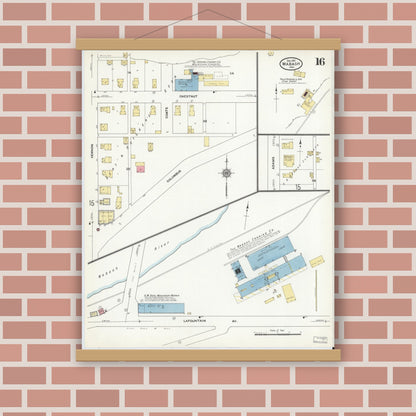 Old map wall art mockup — magnetic wood frame on brick wall — Sanborn Fire Insurance Map from Wabash, Wabash County, Indiana (1910), Sheet #0016