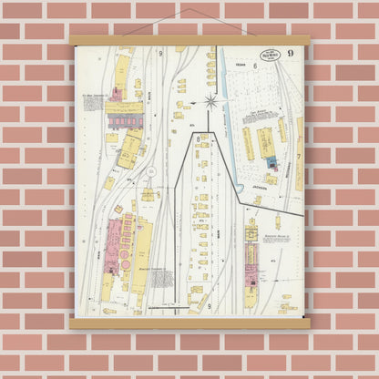 Old map wall art mockup — magnetic wood frame on brick wall — Sanborn Fire Insurance Map from Red Wing, Goodhue County, Minnesota (1902), Sheet #0009