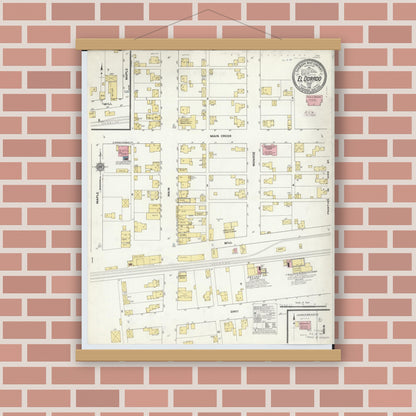 Old map wall art mockup — magnetic wood frame on brick wall — Sanborn Fire Insurance Map from El Dorado, Preble County, Ohio (1911), Sheet #0001