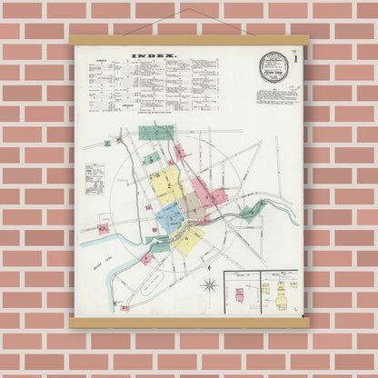 Old map wall art mockup — magnetic wood frame on brick wall — Sanborn Fire Insurance Map from Penn Yan, Yates County, New York (1897) - Complete Map Set