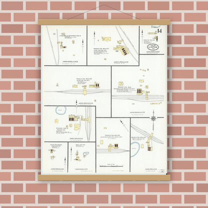 Old map wall art mockup — magnetic wood frame on brick wall — Sanborn Fire Insurance Map from Linton, Greene County, Indiana (1910), Sheet #0014