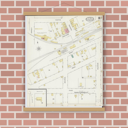Old map wall art mockup — magnetic wood frame on brick wall — Sanborn Fire Insurance Map from Tolono, Champaign County, Illinois (1893), Sheet #0003