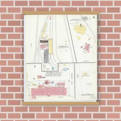 Old map wall art mockup — magnetic wood frame on brick wall — Sanborn Fire Insurance Map from Girard, Trumbull County, Ohio (1907), Sheet #0004