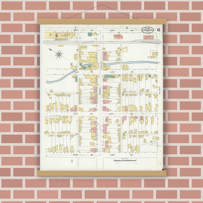 Old map wall art mockup — magnetic wood frame on brick wall — Sanborn Fire Insurance Map from Lewisburg, Union County, Pennsylvania (1906), Sheet #0006