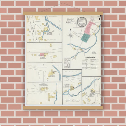 Old map wall art mockup — magnetic wood frame on brick wall — Sanborn Fire Insurance Map from Naples, Ontario County, New York (1893) - Complete Map Set