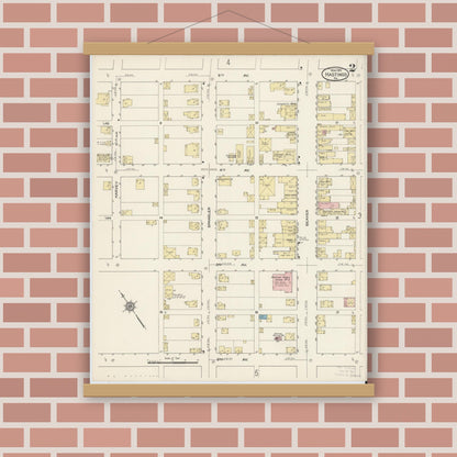 Old map wall art mockup — magnetic wood frame on brick wall — Sanborn Fire Insurance Map from Hastings, Cambria County, Pennsylvania (1915), Sheet #0002