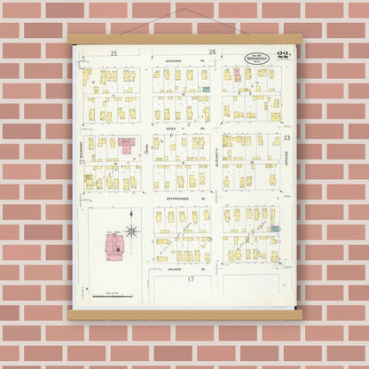 Old map wall art mockup — magnetic wood frame on brick wall — Sanborn Fire Insurance Map from Menominee, Menominee County, Michigan (1907), Sheet #0022