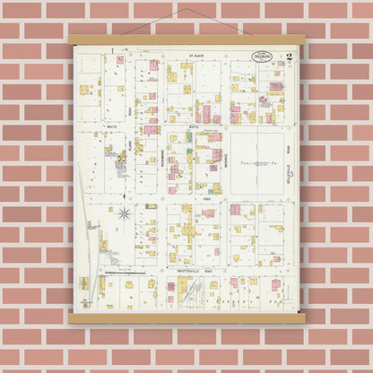 Old map wall art mockup — magnetic wood frame on brick wall — Sanborn Fire Insurance Map from Freeburg, Saint Clair County, Illinois (1900), Sheet #0002