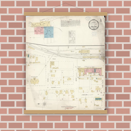 Old map wall art mockup — magnetic wood frame on brick wall — Sanborn Fire Insurance Map from Colfax, Placer County, California (1898) - Complete Map Set