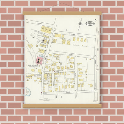 Old map wall art mockup — magnetic wood frame on brick wall — Sanborn Fire Insurance Map from Saint Augustine, Saint John's County, Florida (1917), Sheet #0005