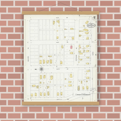 Old map wall art mockup — magnetic wood frame on brick wall — Sanborn Fire Insurance Map from Manitowoc, Manitowoc County, Wisconsin (1906), Sheet #0002