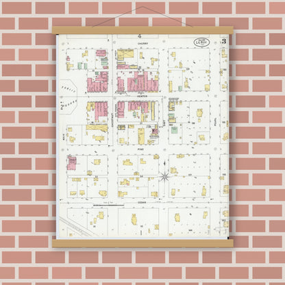 Old map wall art mockup — magnetic wood frame on brick wall — Sanborn Fire Insurance Map from Leroy, McLean County, Illinois (1899), Sheet #0003