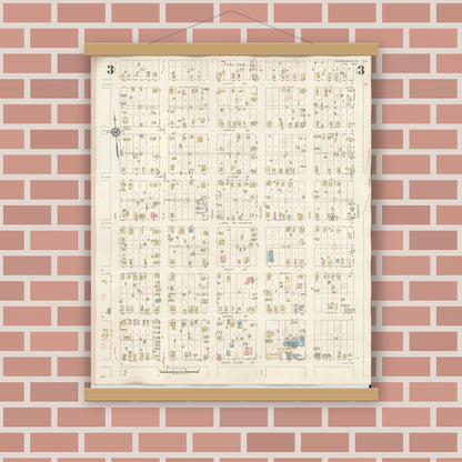 Old map wall art mockup — magnetic wood frame on brick wall — Sanborn Fire Insurance Map from Hebbronville, Jim Hogg County, Texas (1943), Sheet #0003