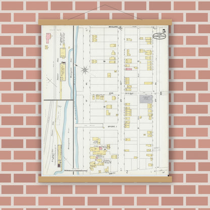 Old map wall art mockup — magnetic wood frame on brick wall — Sanborn Fire Insurance Map from Homestead, Allegheny County, Pennsylvania (1896), Sheet #0005