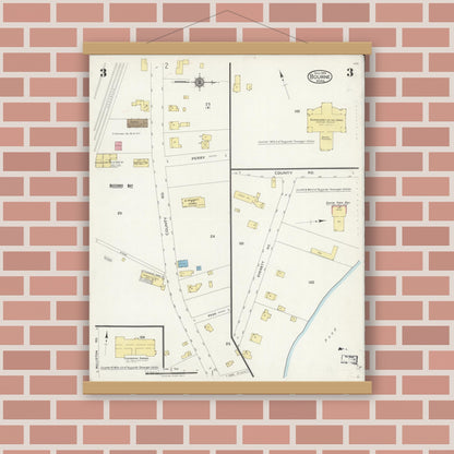 Old map wall art mockup — magnetic wood frame on brick wall — Sanborn Fire Insurance Map from Bourne, Barnstable County, Massachusetts (1924), Sheet #0003