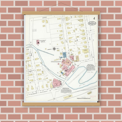 Old map wall art mockup — magnetic wood frame on brick wall — Sanborn Fire Insurance Map from Northville, Wayne County, Michigan (1914), Sheet #0004