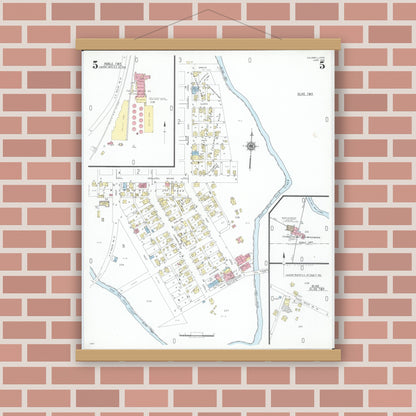 Old map wall art mockup — magnetic wood frame on brick wall — Sanborn Fire Insurance Map from Caldwell, Noble County, Ohio (1948), Sheet #0005