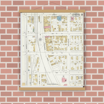 Old map wall art mockup — magnetic wood frame on brick wall — Sanborn Fire Insurance Map from Iron Mountain, Dickinson County, Michigan (1897), Sheet #0003