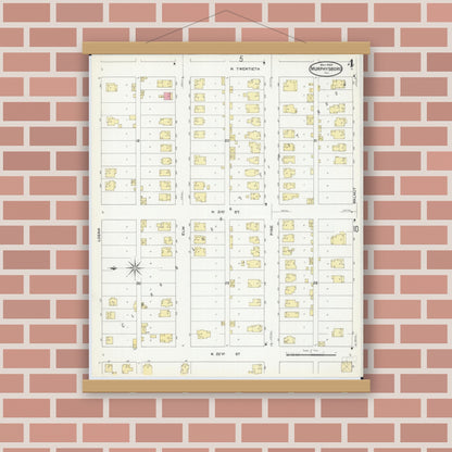 Old map wall art mockup — magnetic wood frame on brick wall — Sanborn Fire Insurance Map from Murphysboro, Jackson County, Illinois (1909), Sheet #0004