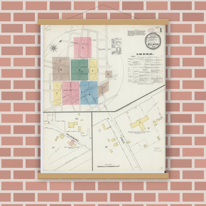Old map wall art mockup — magnetic wood frame on brick wall — Sanborn Fire Insurance Map from Wilson, Wilson County, North Carolina (1893) - Complete Map Set