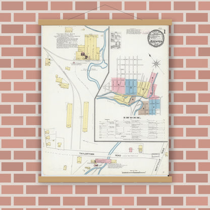 Old map wall art mockup — magnetic wood frame on brick wall — Sanborn Fire Insurance Map from Boonton, Morris County, New Jersey (1892) - Complete Map Set