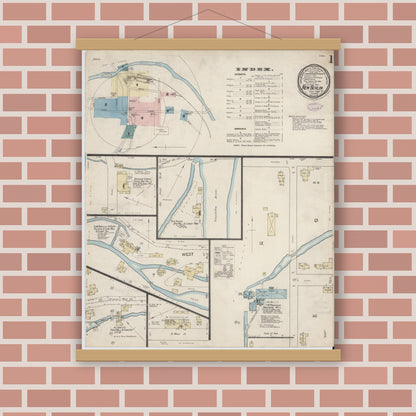 Old map wall art mockup — magnetic wood frame on brick wall — Sanborn Fire Insurance Map from New Berlin, Chenango County, New York (1887) - Complete Map Set