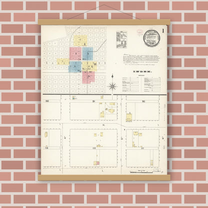 Old map wall art mockup — magnetic wood frame on brick wall — Sanborn Fire Insurance Map from Colton, San Bernardino County, California (1894) - Complete Map Set