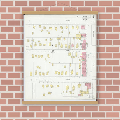 Old map wall art mockup — magnetic wood frame on brick wall — Sanborn Fire Insurance Map from Chardon, Geauga County, Ohio (1899), Sheet #0002
