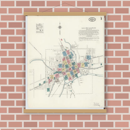 Old map wall art mockup — magnetic wood frame on brick wall — Sanborn Fire Insurance Map from Newark, Licking County, Ohio (1912) - Complete Map Set