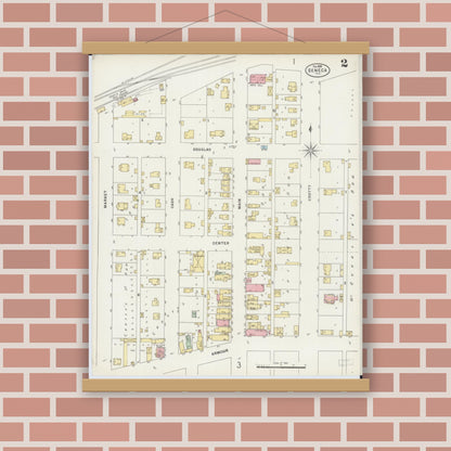 Old map wall art mockup — magnetic wood frame on brick wall — Sanborn Fire Insurance Map from Seneca, La Salle County, Illinois (1898), Sheet #0002