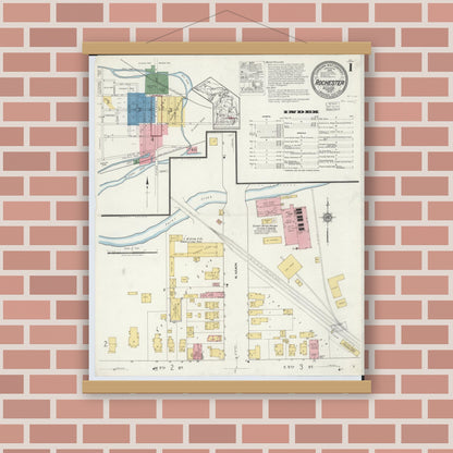 Old map wall art mockup — magnetic wood frame on brick wall — Sanborn Fire Insurance Map from Rochester, Oakland County, Michigan (1919) - Complete Map Set