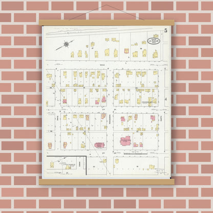 Old map wall art mockup — magnetic wood frame on brick wall — Sanborn Fire Insurance Map from Le Sueur, Le Sueur County, Minnesota (1911), Sheet #0005