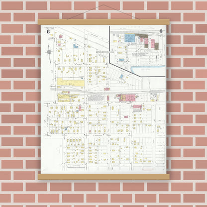 Old map wall art mockup — magnetic wood frame on brick wall — Sanborn Fire Insurance Map from Libertyville, Lake County, Illinois (1933), Sheet #0006