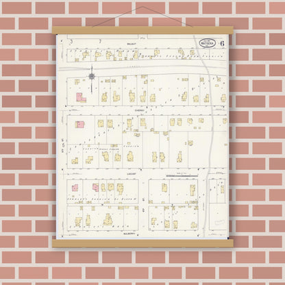 Old map wall art mockup — magnetic wood frame on brick wall — Sanborn Fire Insurance Map from Watseka, Iroquois County, Illinois (1911), Sheet #0006
