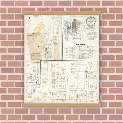 Old map wall art mockup — magnetic wood frame on brick wall — Sanborn Fire Insurance Map from Eldon, Miller County, Missouri (1941) - Complete Map Set