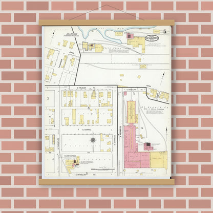 Old map wall art mockup — magnetic wood frame on brick wall — Sanborn Fire Insurance Map from Newberry, Luce County, Michigan (1917), Sheet #0005